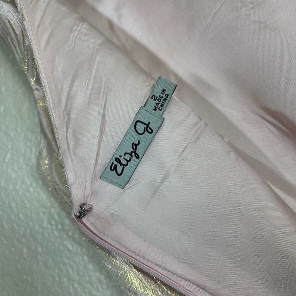 Eliza J Cocktail Knee Length Dress Metallic‎ Gold/Pink Paisley Size 2 - Picture 10 of 16